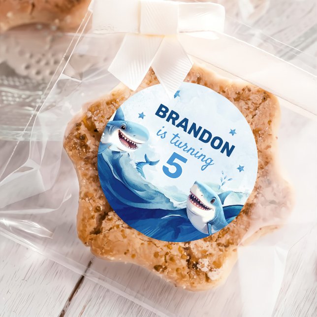 Sticker Rond Garçons sous l'océan marin requin 5e anniversaire (Créateur téléchargé)