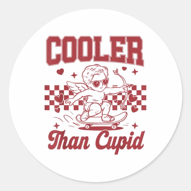 Sticker Rond Garçons Valentines Jour Glacière que Cupid Skatebo (Devant)