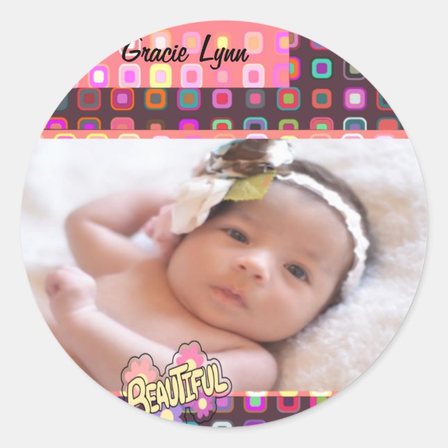 Sticker Rond Garde photo pour bébé fille (Devant)