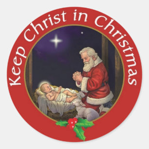 Sticker Rond Garder le Christ à Noël