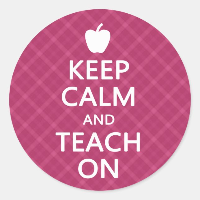 Sticker Rond Gardez le calme et Enseignez, Plaid rose (Devant)