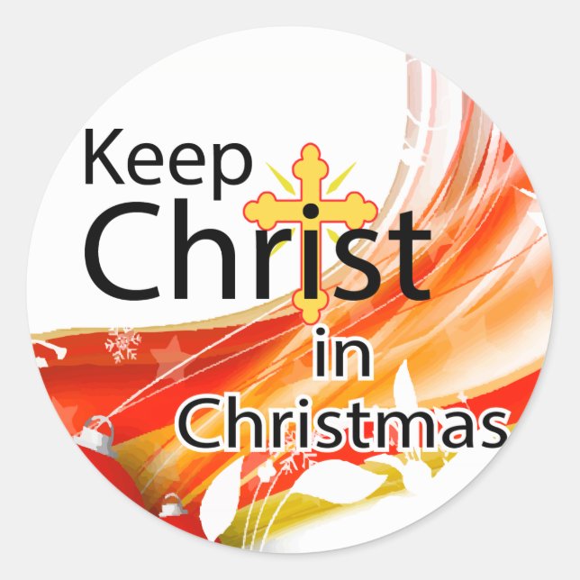 Sticker Rond Gardez le Christ à Noël, Swirl (Devant)