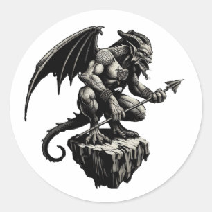 Sticker Rond Gargoyle assis sur un rocher
