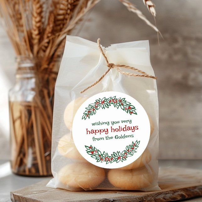 Sticker Rond Garland PERSONNALISÉ Noël Doodé Wreath (Garland CUSTOM Holiday Christmas Doodle Wreath Classic Round Sticker
)