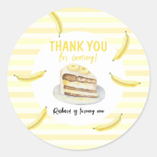 Sticker Rond Gâteau à la banane à l'aquarelle Anniversaire Merc