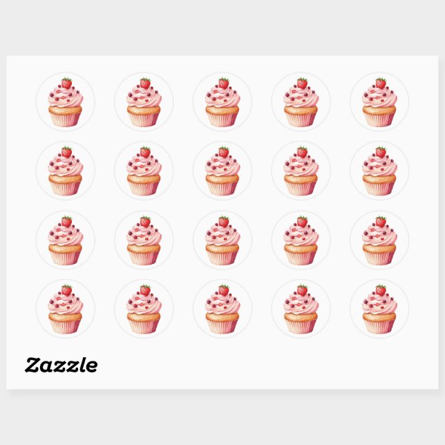 Sticker Rond Gâteau à la tasse mignonne (Feuille)