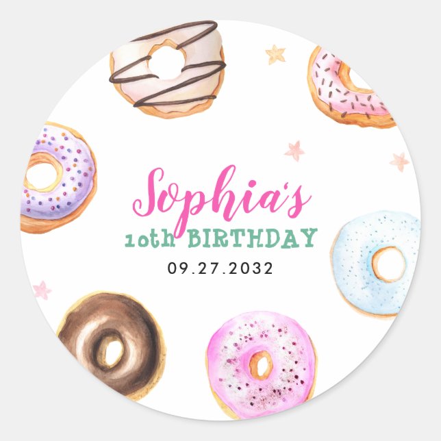 Sticker Rond Gâteau Anniversaire Écriture Rose Pâtes de Donut É (Devant)