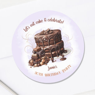 Sticker Rond Gâteau au chocolat Purple Brown 30e fête d'anniver