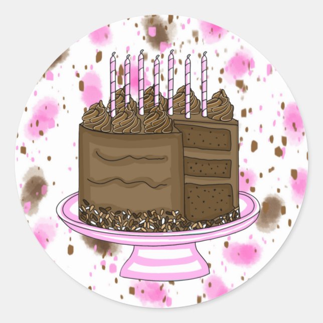 Sticker Rond Gâteau au chocolat rose et Brown (Devant)