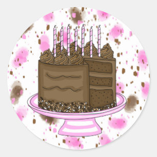 Sticker Rond Gâteau au chocolat rose et Brown Anniversaire