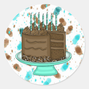 Sticker Rond Gâteau au chocolat turquoise et Brown