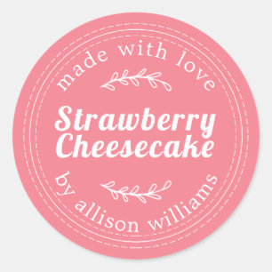 Sticker Rond Gâteau au fromage aux fraises rustique rose