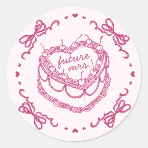 Sticker Rond Gâteau Coquette Cœur Rétro Rose Cerise BridalShowe