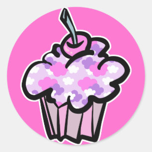Sticker Rond gâteau cupcake aux nuages roses et violets