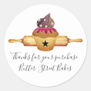Sticker Rond Gâteau Cupcake Rouleau à pâtisserie Merci