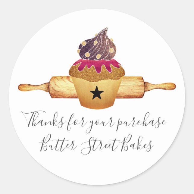 Sticker Rond Gâteau Cupcake Rouleau à pâtisserie Merci  (Devant)