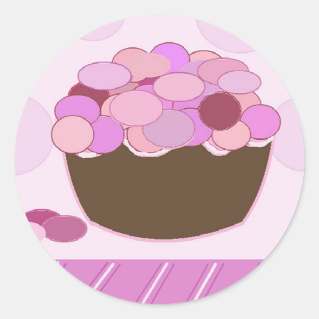 Sticker Rond Gâteau Cupcake Smartie Rose et Violet (Devant)
