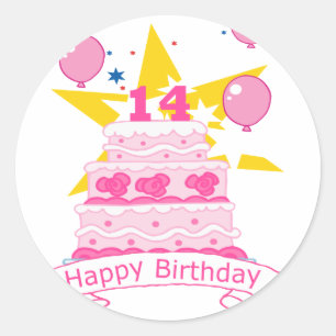 Sticker Rond Gâteau d'anniversaire 14 ans