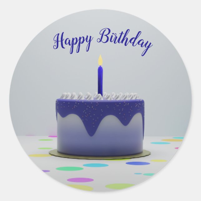 Sticker Rond Gâteau d'anniversaire bleu (Devant)