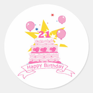 Sticker Rond Gâteau d'anniversaire de 21 ans