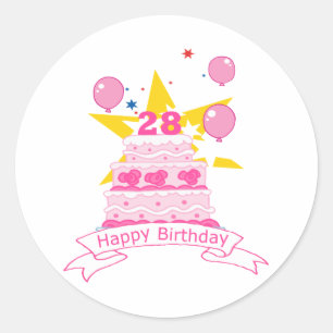Sticker Rond Gâteau d'anniversaire de 28 ans