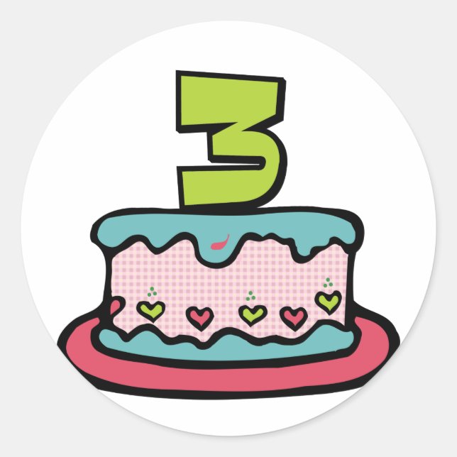 Sticker Rond Gâteau d'anniversaire de 3 ans (Devant)