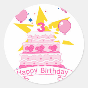 Sticker Rond Gâteau d'anniversaire de 3 ans