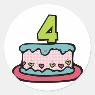 Sticker Rond Gâteau d'anniversaire de 4 ans