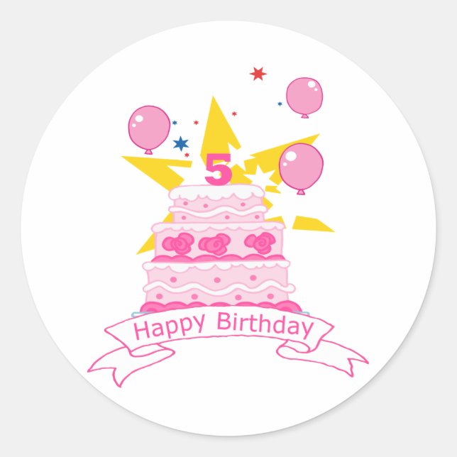Sticker Rond Gâteau d'anniversaire de 5 ans (Devant)