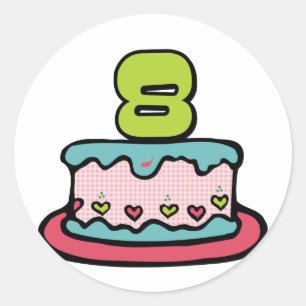 Sticker Rond Gâteau d'anniversaire de 8 ans