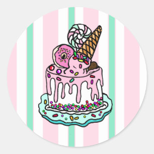 Sticker Rond Gâteau d'anniversaire de Whimsday rose