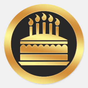 Sticker Rond Gâteau d'anniversaire d'or