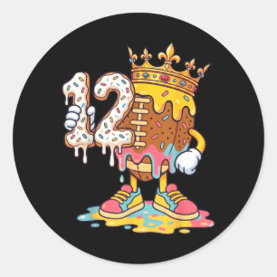 Sticker Rond Gâteau d'anniversaire Football 12 ans Crème glacée