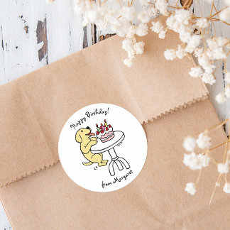 Sticker Rond Gâteau d'anniversaire Jaune Labrador Cartoon Plaqu