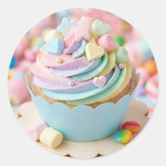 Sticker Rond Gâteau d'anniversaire pastel arc-en-ciel Marshmall