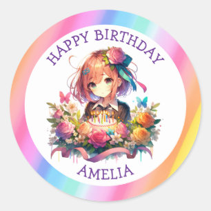 Sticker Rond Gâteau d'anniversaire personnalisé de fille de des