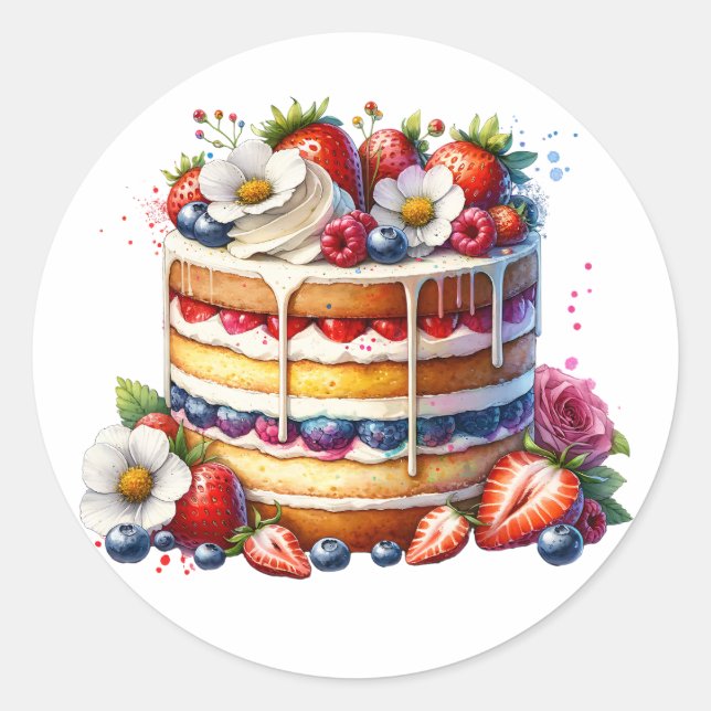Sticker Rond Gâteau d'anniversaire plein de baies (Devant)
