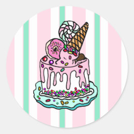 Sticker Rond Gâteau d'anniversaire rose Whimsical