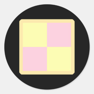 Sticker Rond Gâteau de Battenburg. Rose et Jaune.