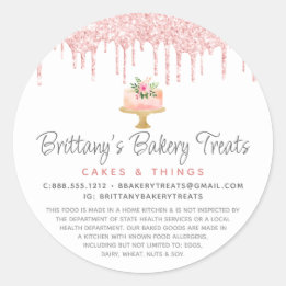 Sticker Rond Gâteau de boulangerie rose poudré paillettes goutt