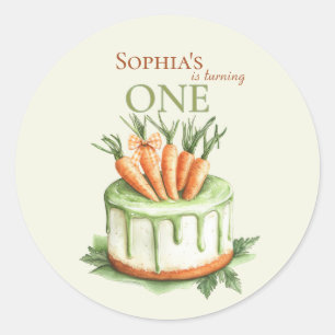 Sticker Rond Gâteau de carottes de lapin 1er aquarelle d'annive