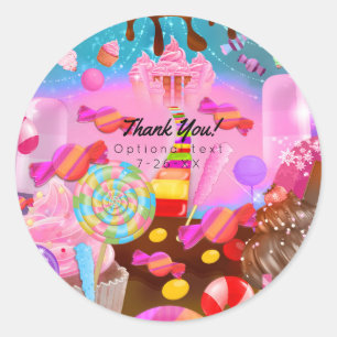 Sticker Rond Gâteau de fête Candy Land Fantaisie Cupcakes Favor