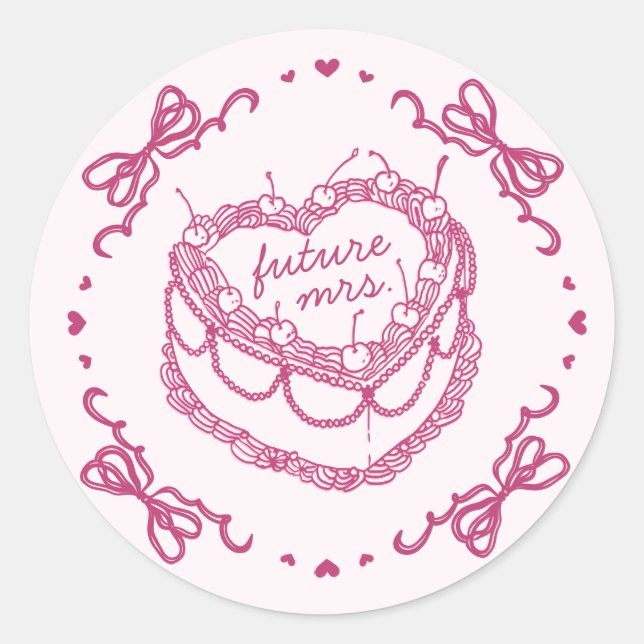 Sticker Rond Gâteau de Fête de Fiançailles Coquette Rose Rétro  (Devant)