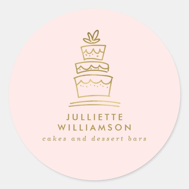 Sticker Rond Gâteau de Mariage Aquarelle Dessiné à la Main (Devant)
