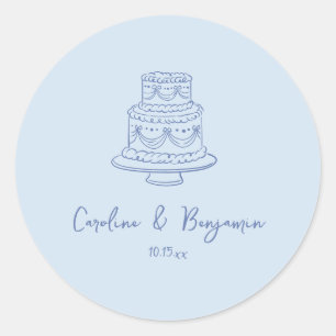 Sticker Rond Gâteau de mariage bleu cool écrit à la main sur me