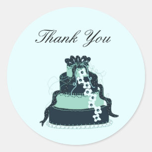 Sticker Rond Gâteau de Mariage Turquoise Merci