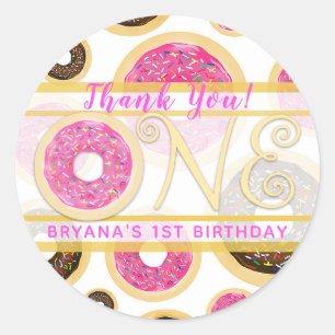 Sticker Rond Gâteau donut aux paillettes roses Fête d'anniversa