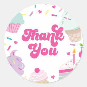 Sticker Rond Gâteau et glace de remerciement d'anniversaire