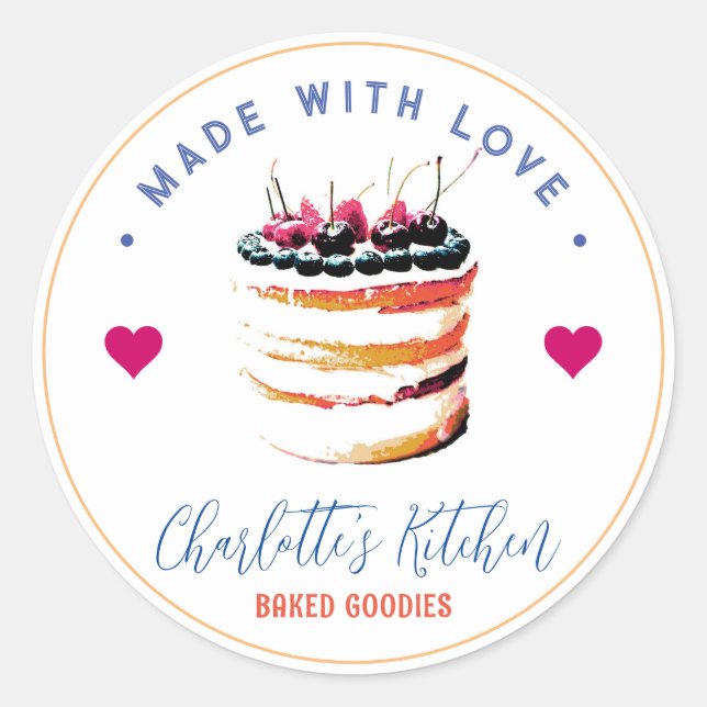 Sticker Rond Gâteau Fraise Fabriqué Avec Boulangerie De Cuisine (Devant)