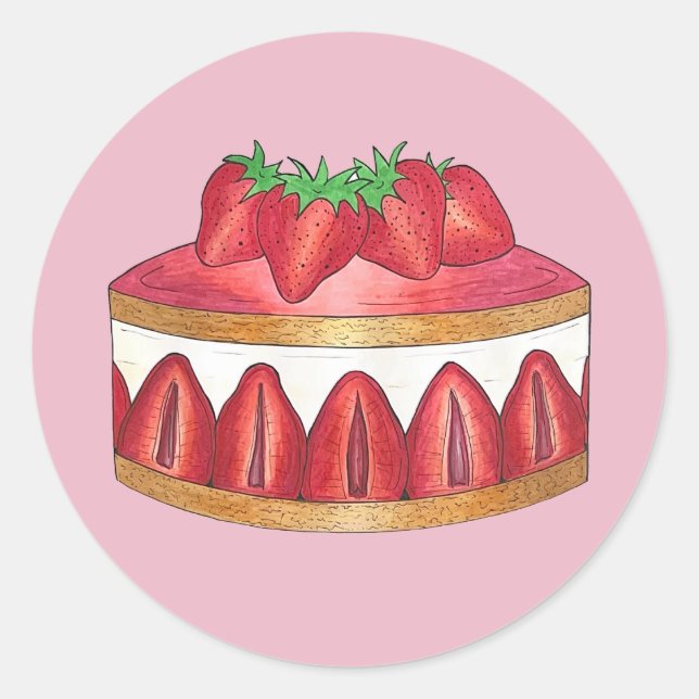Sticker Rond Gâteau Fraisier Fraise Rose Chef Pâtissier Françai (Devant)